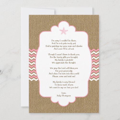 Pink Starfish girl baby shower thank you notes Invitation