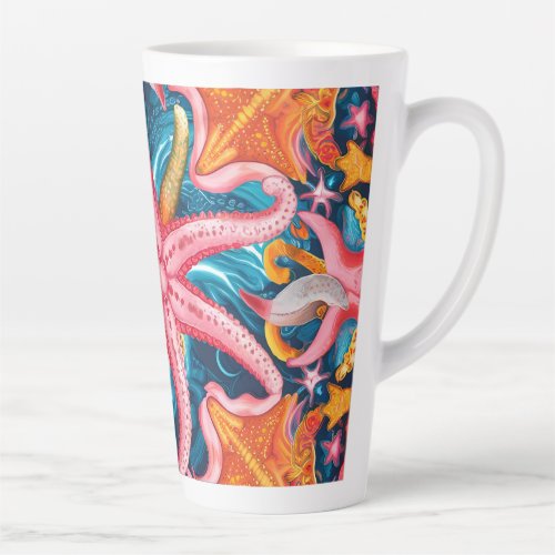 Pink starfish  latte mug