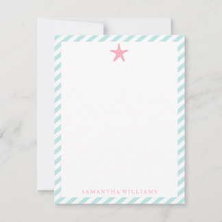 Pink Starfish on Mint Stripes Thank You Notes
