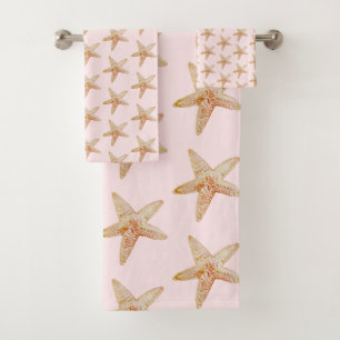 Pink Starfish Painting Coastal Bath Towel Set
