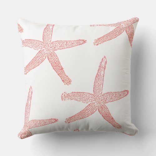 Pink Starfish Pattern Coral White Beach Decor Gift Throw Pillow