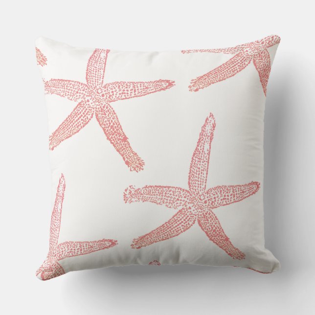 Pink Starfish Pattern Coral White Beach Decor Gift Throw Pillow (Back)