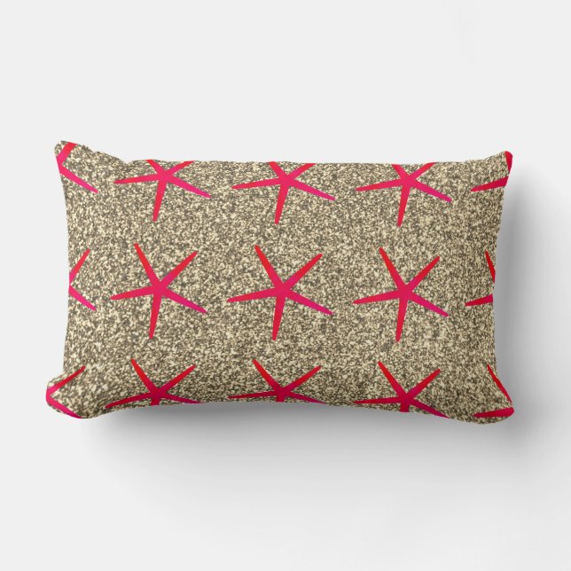 Pink Starfish Patterns Gold Golden Glitter Cute Lumbar Pillow (Front)