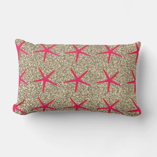 Pink Starfish Patterns Gold Golden Glitter Girly Lumbar Pillow (Front)