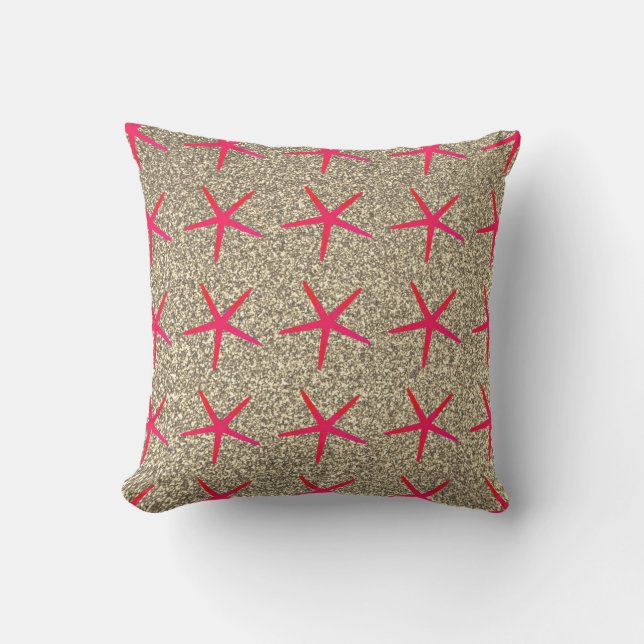 Pink Starfish Patterns Gold Golden Glitter Girly Outdoor Pillow (Front)