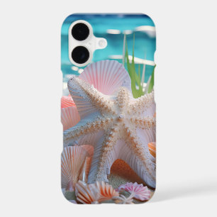 PINK STARFISH & SEASHELLS ON SANDY BEACH iPhone 17 CASE
