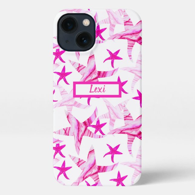 Pink Starfish Wave-silhouette watercolor iPhone Case (Back)