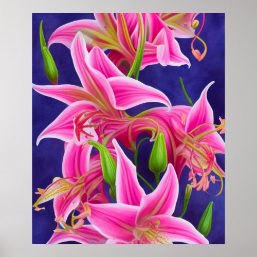 Pink Stargazer Lilies AI Art Painting Poster