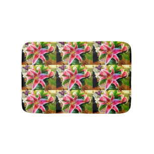 pink stargazer lilies bathroom mat