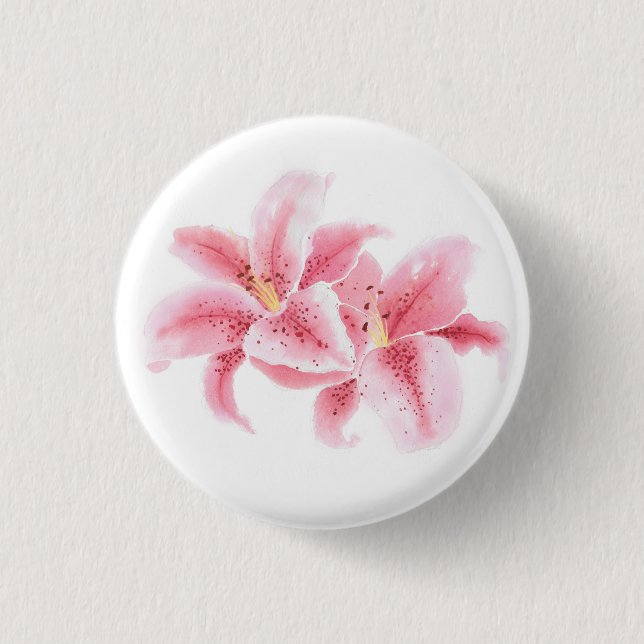 Pink Stargazer Lilies Button (Front)
