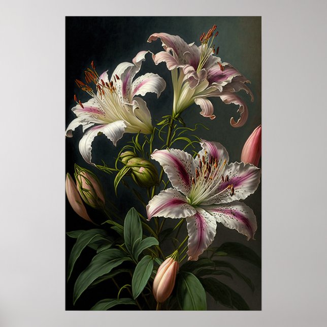 Pink Stargazer Lilies Flower Art Print Poster (Front)