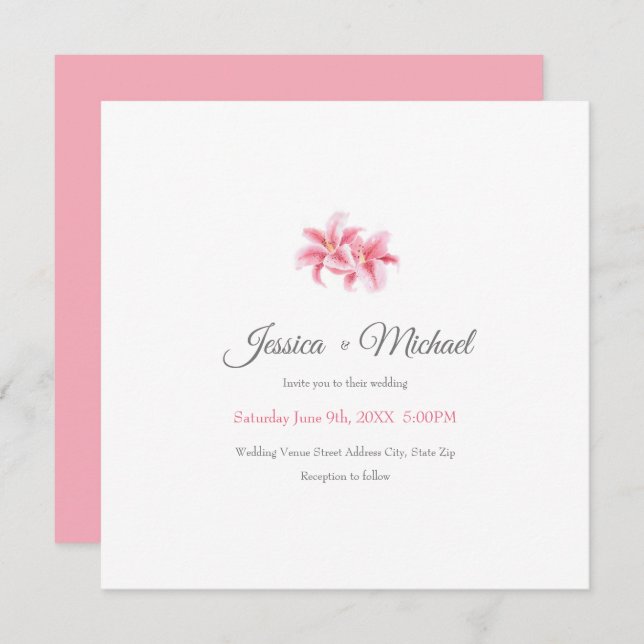 Pink Stargazer Lilies Invitation (Front/Back)