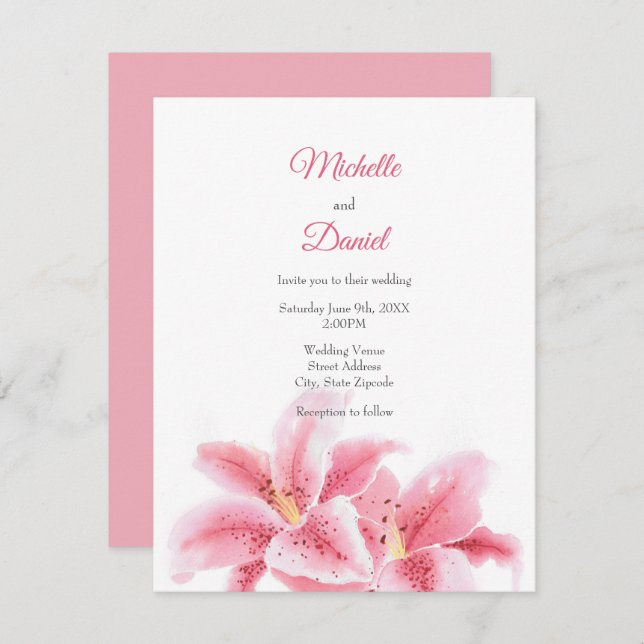 Pink Stargazer Lilies Invitation (Front/Back)