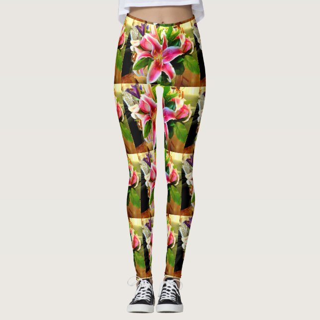 pink stargazer lilies leggings (Front)