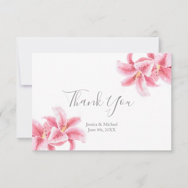 Pink Stargazer Lilies  Thank You Card (Front)