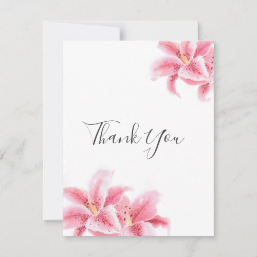 Pink Stargazer Lilies Watercolor Thank You Card