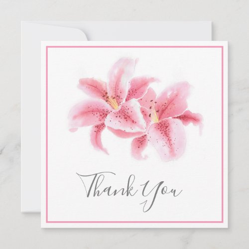 Pink Stargazer Lilies Watercolor Thank You Card