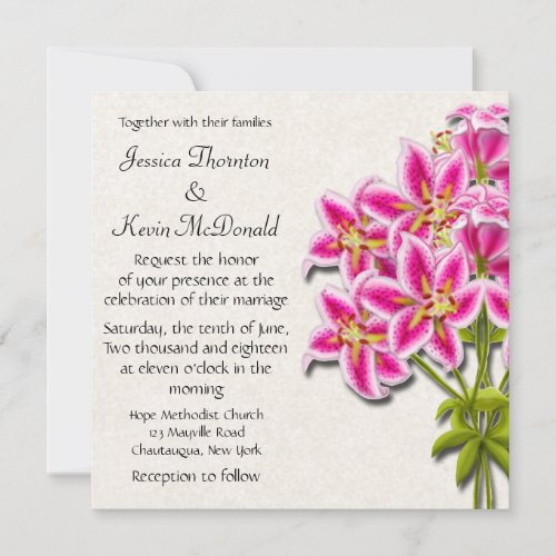 Pink Stargazer Lilies Wedding Invitation