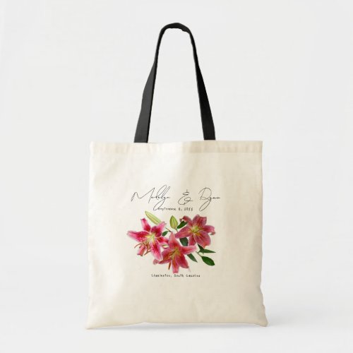 Pink Stargazer Lilies Wedding Welcome Tote