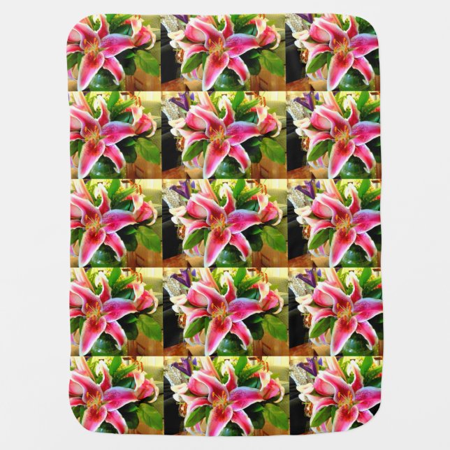 pink stargazer lily baby blanket (Front)