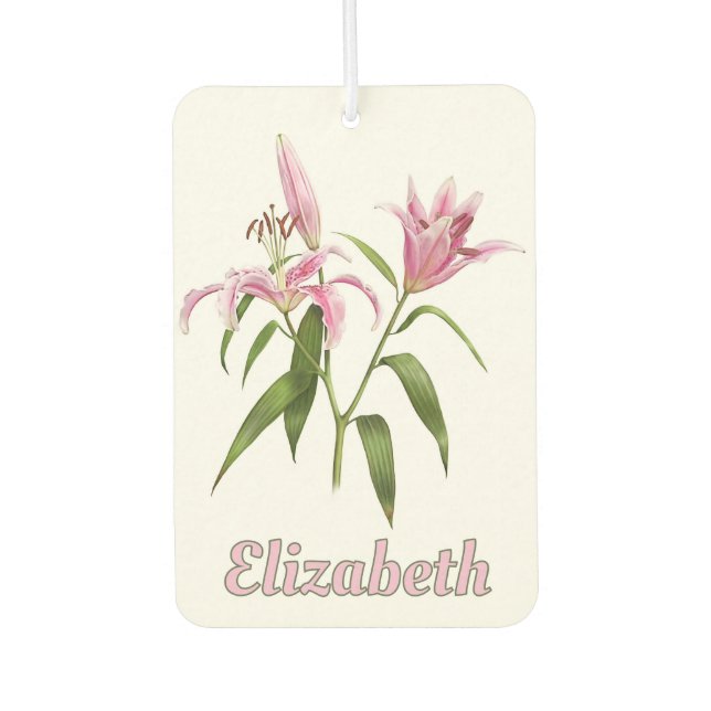 Pink Stargazer Lily Botanical Art Personalized  Air Freshener (Front)