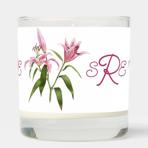 Pink Stargazer Lily Botanical Art Personalized Scented Candle