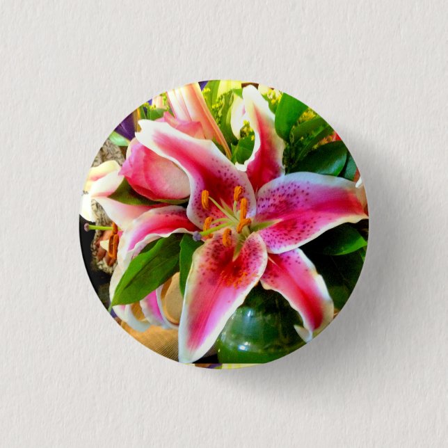 pink stargazer lily button (Front)
