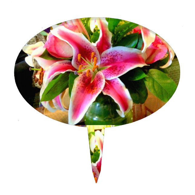 pink stargazer lily cake pick (Front)