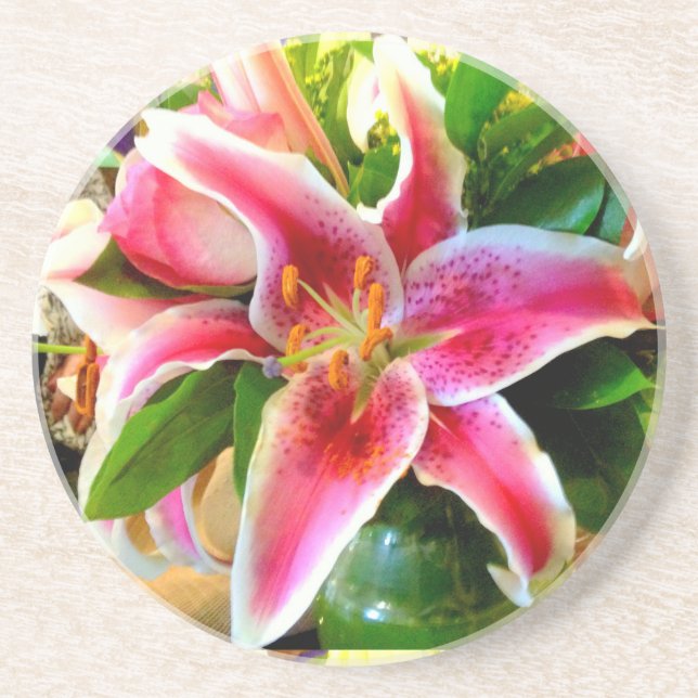 pink stargazer lily coaster (Front)
