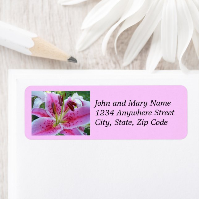 Pink Stargazer Lily Floral Address Label (Insitu)