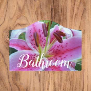 Pink Stargazer Lily Floral Bathroom Door Sign by northwestphotos at Zazzle