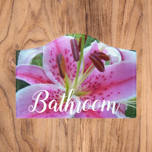 Pink Stargazer Lily Floral Bathroom Door Sign