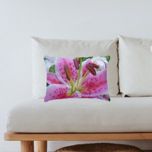 Pink Stargazer Lily Floral Decorative Pillow