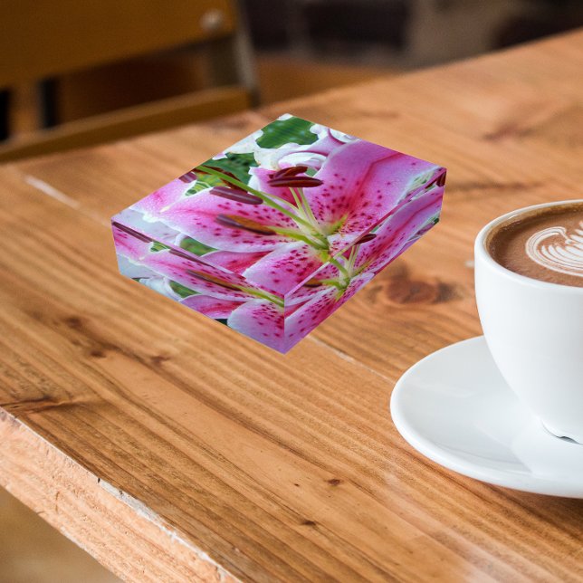 Pink Stargazer Lily Floral Paperweight (In Situ)