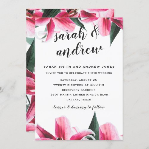 Pink Stargazer Lily Floral Wedding Invitation