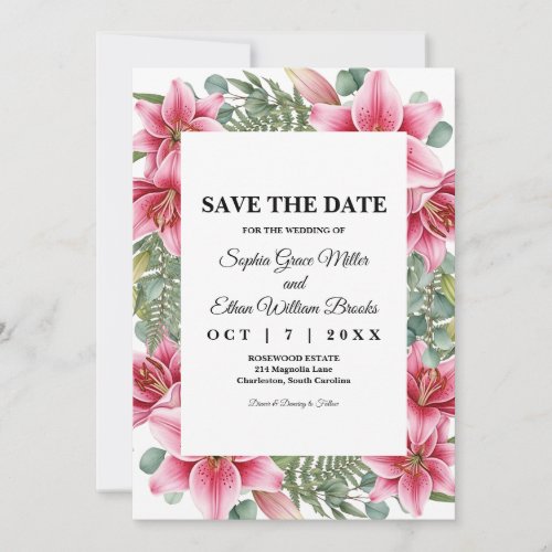 Pink Stargazer Lily Floral Wedding Save the Date