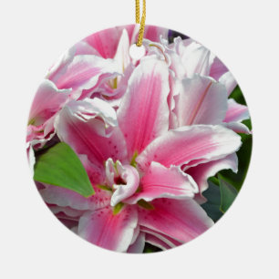 Pink stargazer lily flowers in spring ceramic ornament