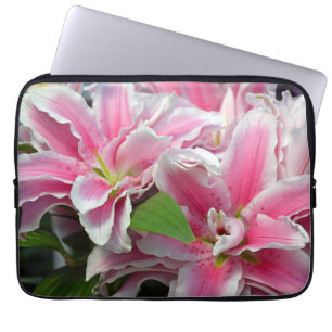 Pink stargazer lily flowers laptop sleeve