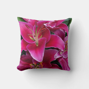 Pink stargazer lily flowers throw pillow