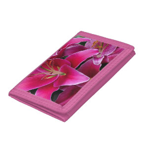 Pink stargazer lily flowers     tri-fold wallet