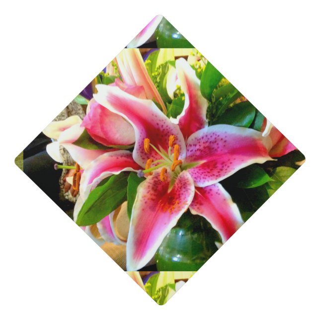 pink stargazer lily graduation cap topper (Front)