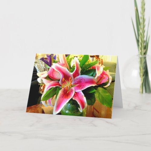 pink stargazer lily greeting card