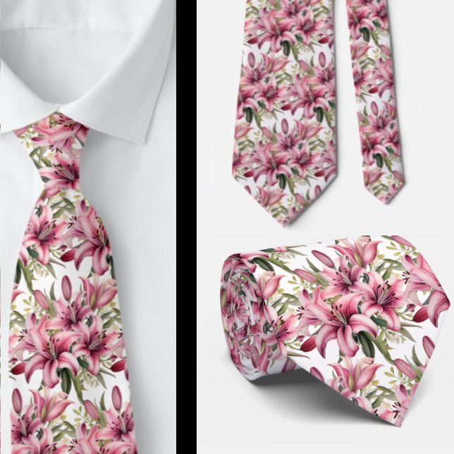 Pink Stargazer Lily Lilies Neck Tie (Creator Uploaded)