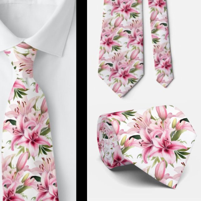 Pink Stargazer Lily Lilies Neck Tie (Creator Uploaded)
