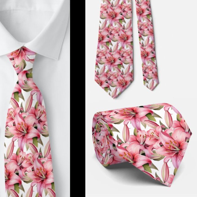 Pink Stargazer Lily Lilies Neck Tie (Creator Uploaded)