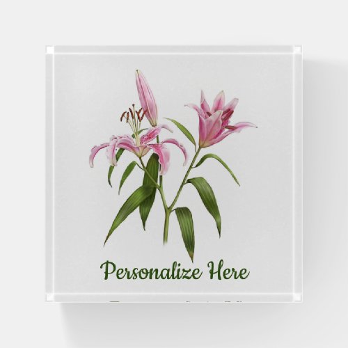 Pink Stargazer Lily Personalized Paperweight