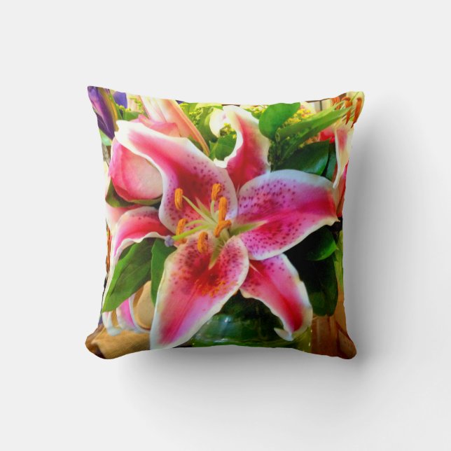 pink stargazer lily pillow (Front)