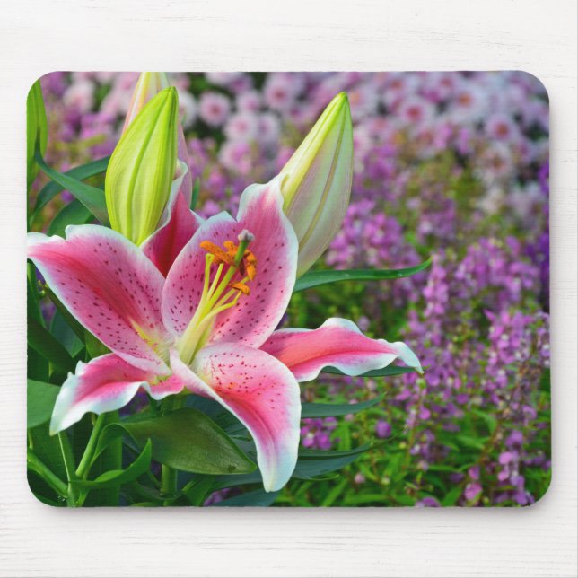 Pink stargazer lily print mousepad (Front)