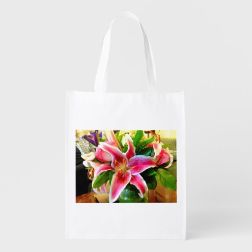 pink stargazer lily reuseable bag