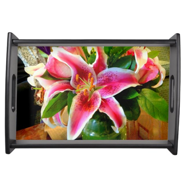 pink stargazer lily serving tray (Front)